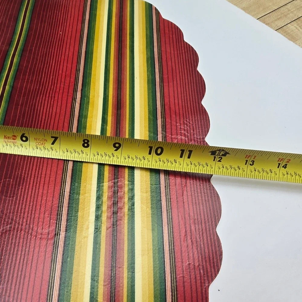 Vintage 90s Y2KPlacemats Set of 4 Red Green Gold Striped Vinyl Damask Decor